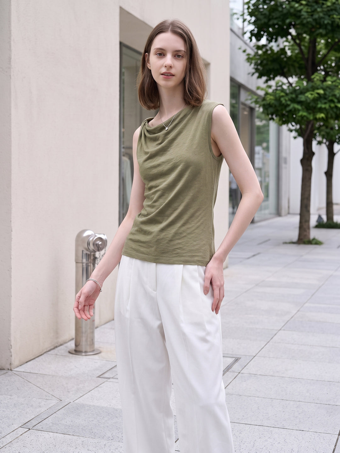Old Money Asymmetric Cotton-Linen Knit Top — Twisted-Knot One-Shoulder Summer Vest