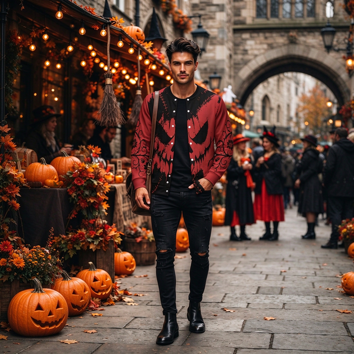 Pumpkin Face Print - Men&