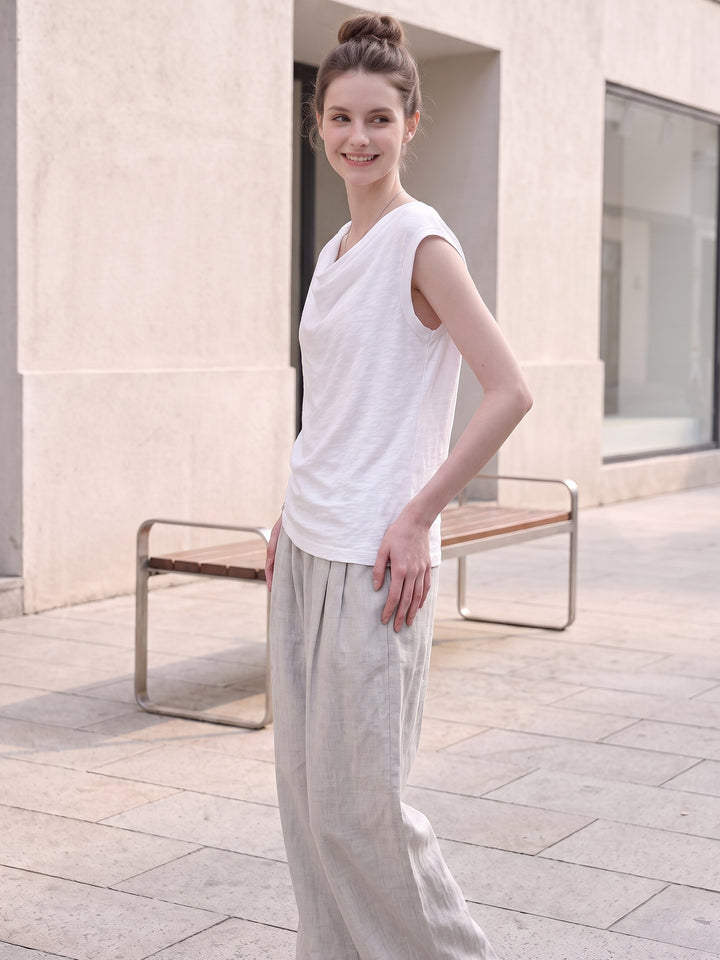 100% Pure Hemp Off-Shoulder Cowl Neck Knit Top — Sustainable Luxury Ethereal Summer Blouse