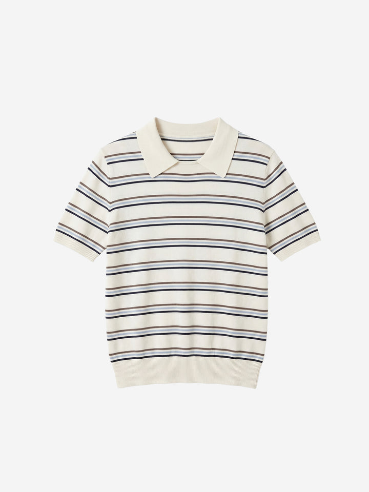 Gestricktes Polo-Top mit Streifenmuster und Kontrastkragen