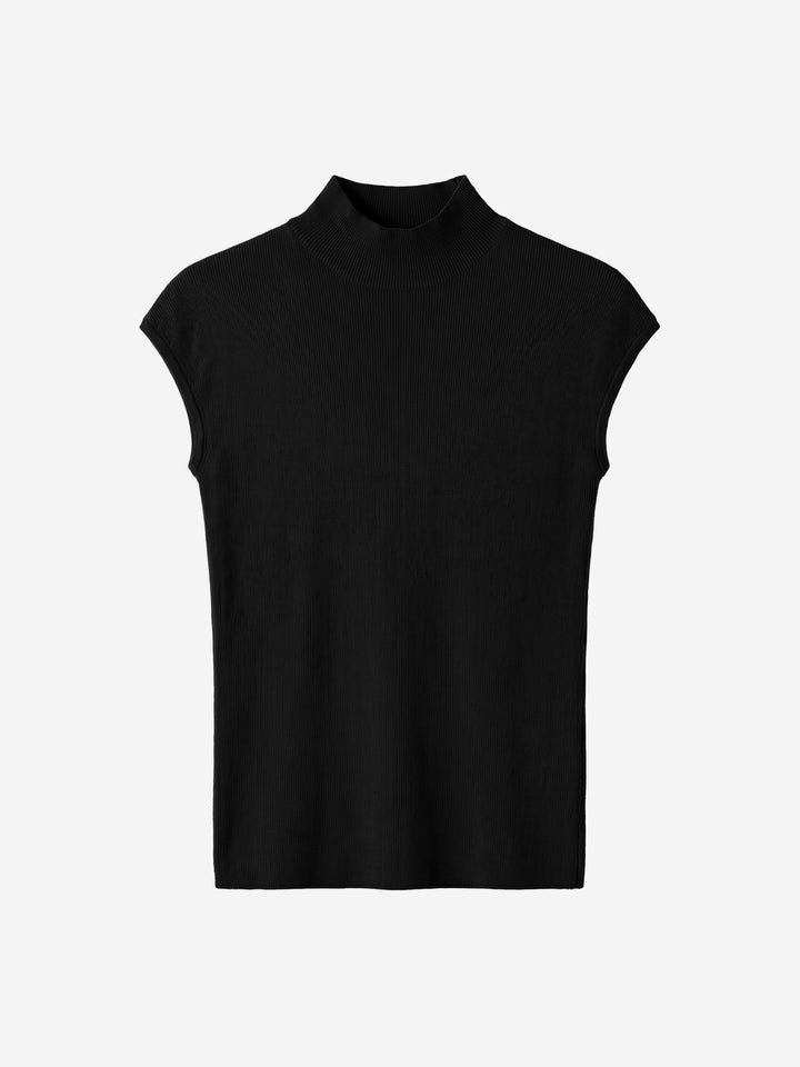 Damen Stricktop aus Wolle mit Mock-Neck und Kappenärmeln