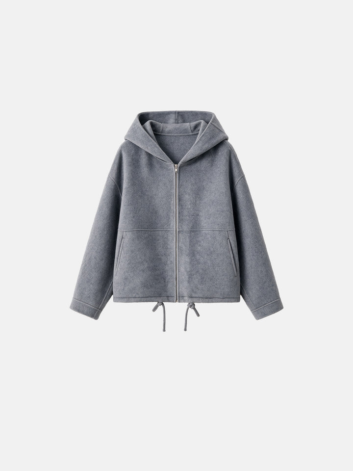 Hooded Double Sided Silk and Wool Blend Pullover Women Coat