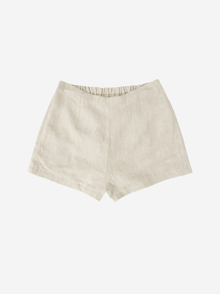 Damen High Waist Shorts aus reiner Leinen, garngefärbt, Old Money Stil, lässige Sommerhose, Nischendesign, gerades Bein