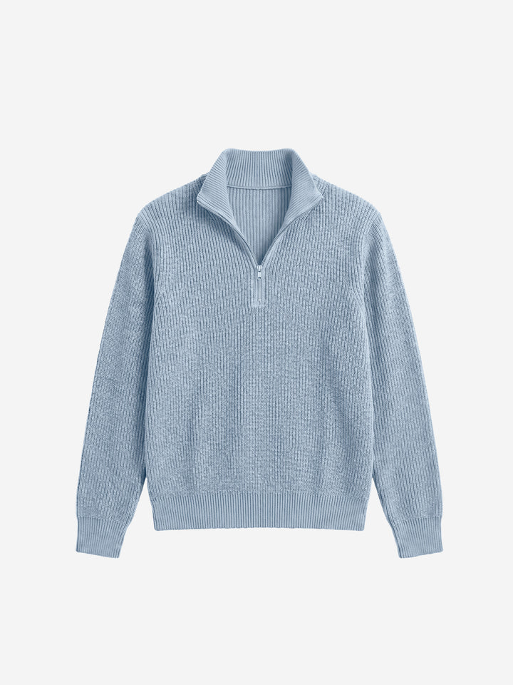 Unisex Half-Zip Mock Neck Wool Blend Knit Sweater