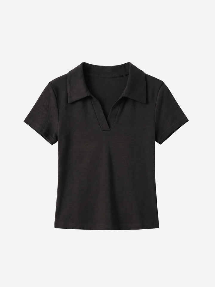 Geripptes, gerafftes, bauchfreies Kurzarm-Top für Damen