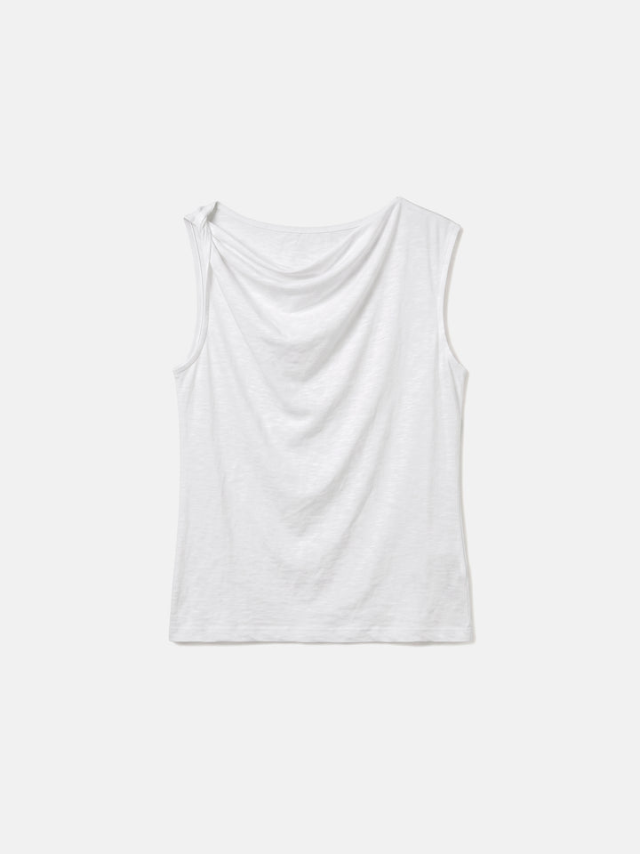 Old Money Asymmetric Cotton-Linen Knit Top — Twisted-Knot One-Shoulder Summer Vest