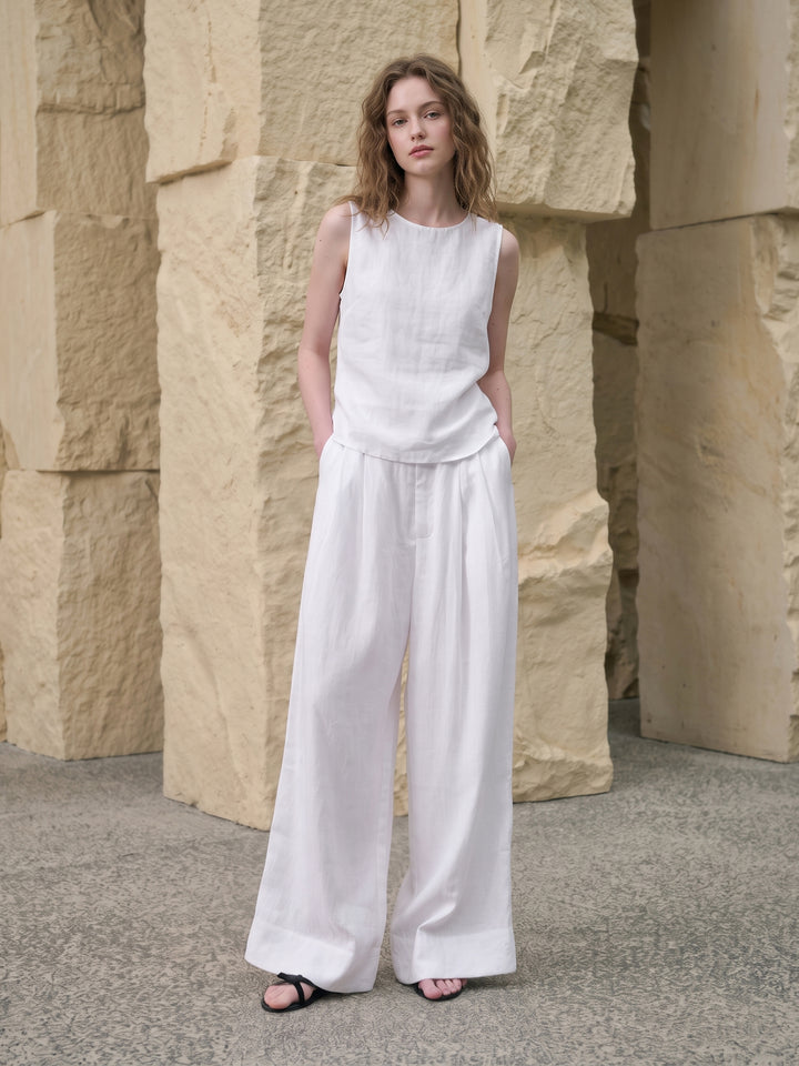 Minimalist Lyocell-Linen Wide-Leg Trousers — Japanese-Inspired Quiet Luxury Palazzo Pants