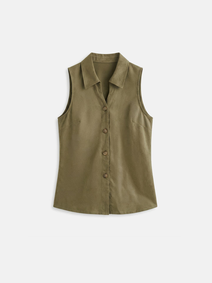 The Montauk 100% Pure Linen Sleeveless Vest — Refined V-Neck Lapel Shell Top