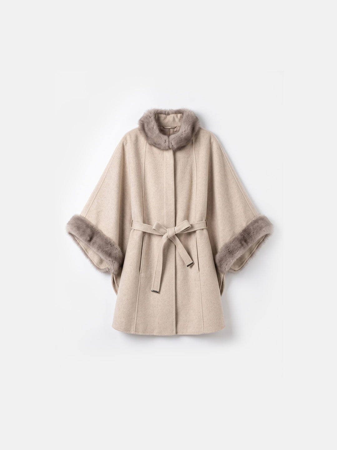 100% Cashmere Double-Sided Cape Coat with Mink Collar