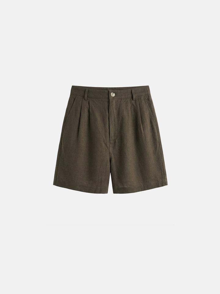 Pure Linen High-Waist Pleated Wide-Leg Shorts — Certified 100% Linen Effortless Summer Staple