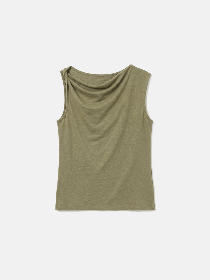 Old Money Asymmetric Cotton-Linen Knit Top — Twisted-Knot One-Shoulder Summer Vest