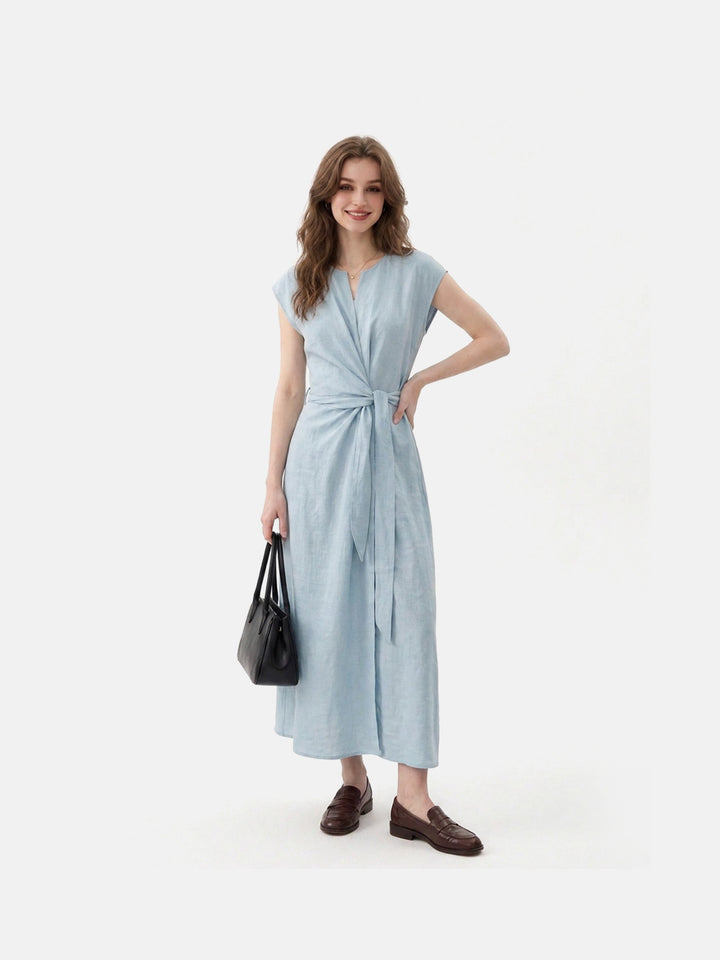 Robe midi en Tencel et lin avec ceinture à nouer — Robe d&