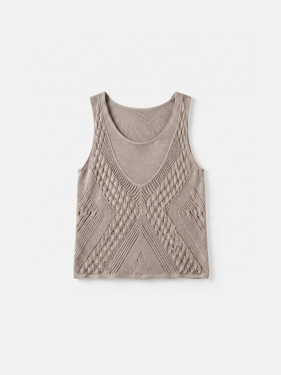 The Santorini Pointelle Faux-Layer Vest — Linen-Lyocell Open-Knit Sleeveless Top