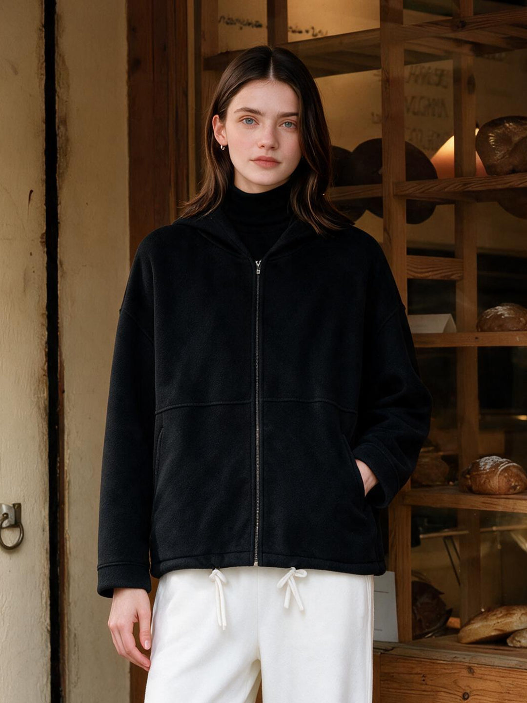 Hooded Double Sided Silk and Wool Blend Pullover Women Coat