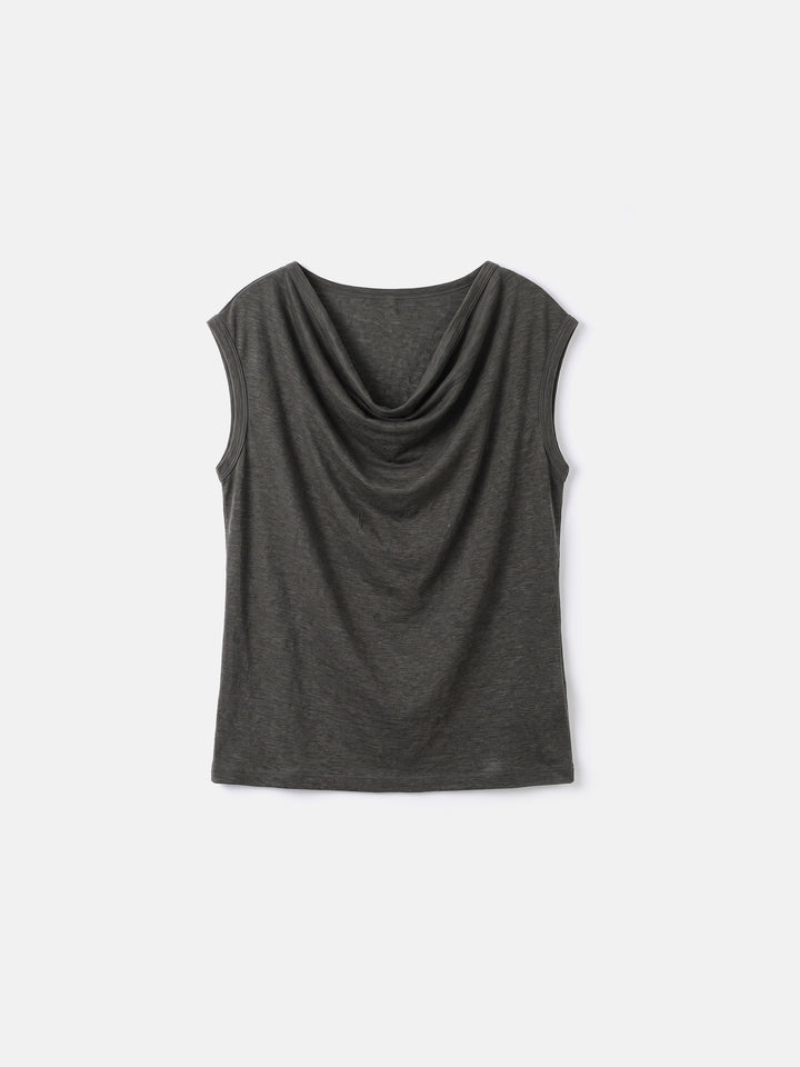 100% Pure Hemp Off-Shoulder Cowl Neck Knit Top — Sustainable Luxury Ethereal Summer Blouse