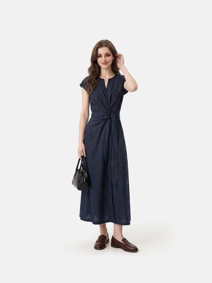 Robe midi en Tencel et lin avec ceinture à nouer — Robe d&