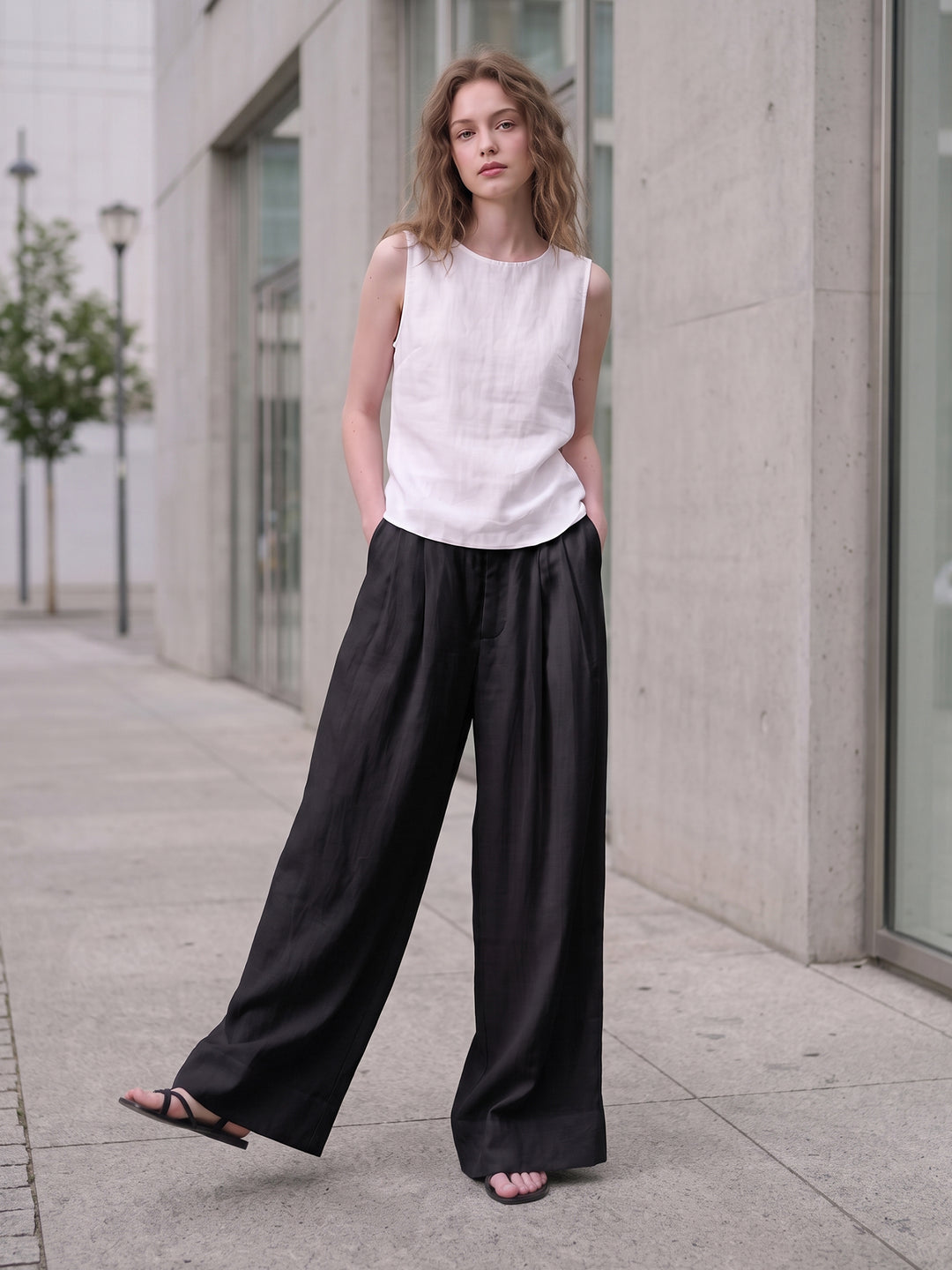 Minimalist Lyocell-Linen Wide-Leg Trousers — Japanese-Inspired Quiet Luxury Palazzo Pants