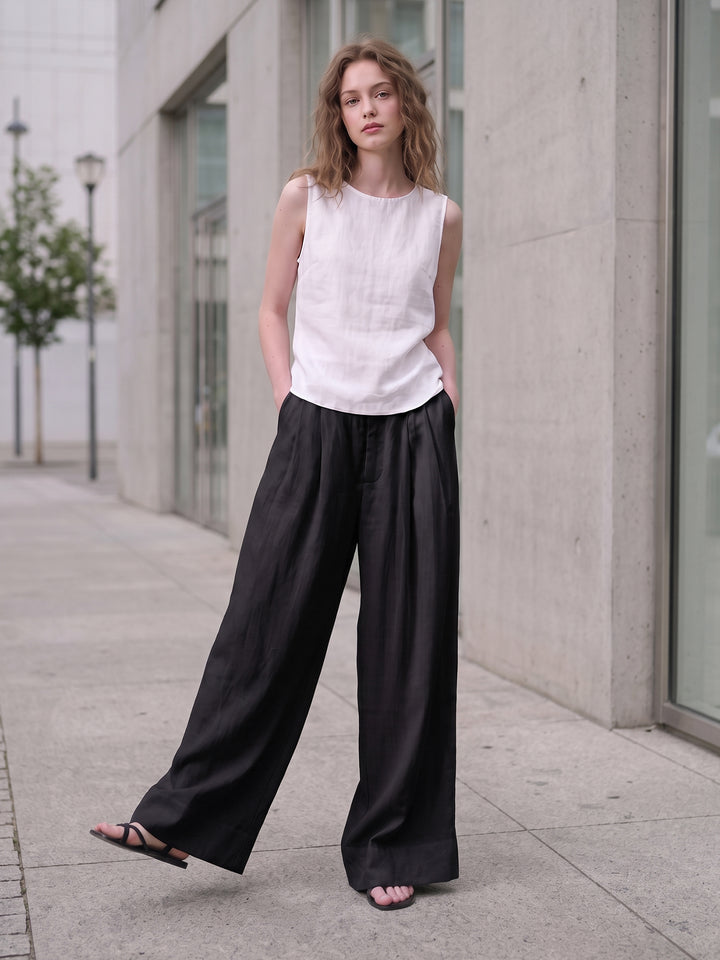 Minimalist Lyocell-Linen Wide-Leg Trousers — Japanese-Inspired Quiet Luxury Palazzo Pants