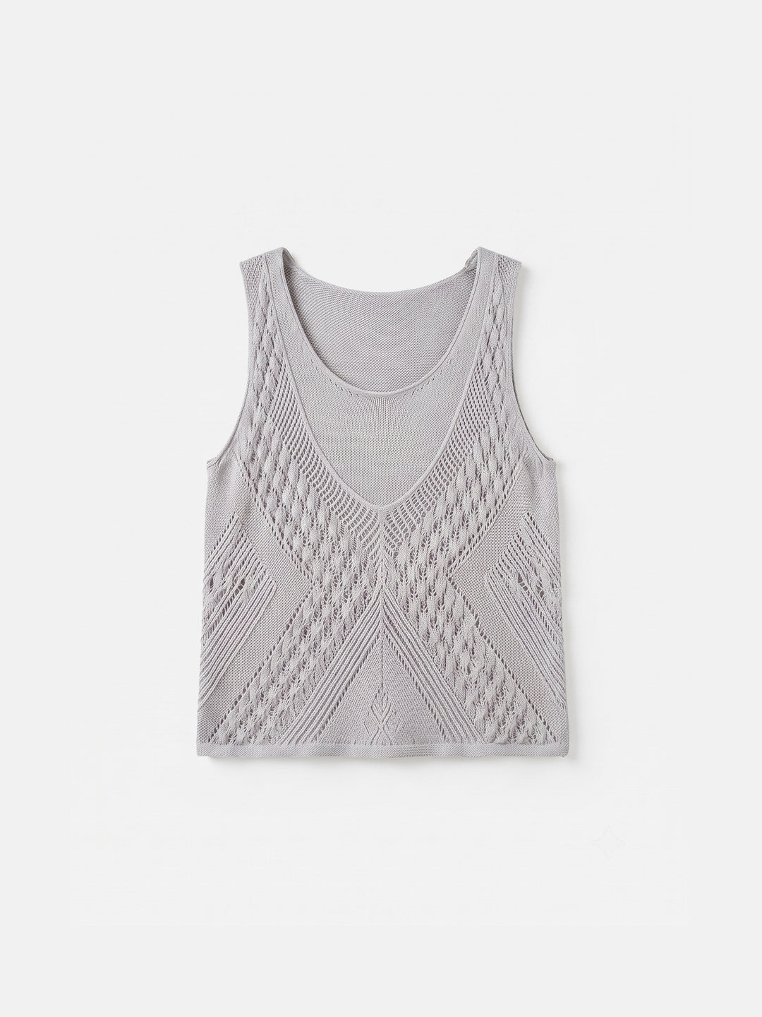 The Santorini Pointelle Faux-Layer Vest — Linen-Lyocell Open-Knit Sleeveless Top