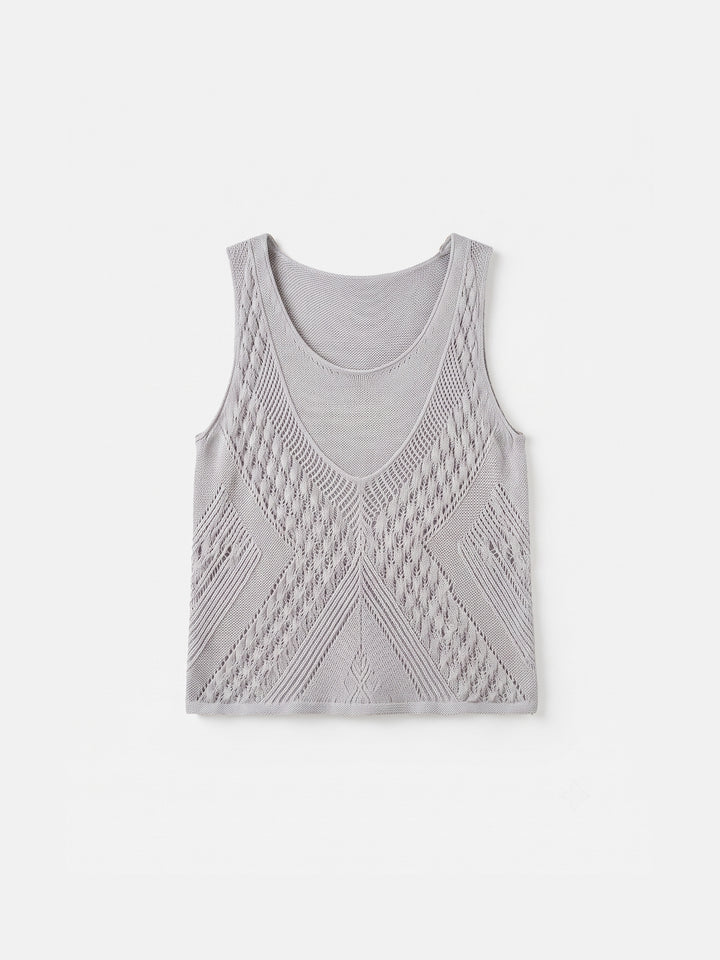 The Santorini Pointelle Faux-Layer Vest — Linen-Lyocell Open-Knit Sleeveless Top