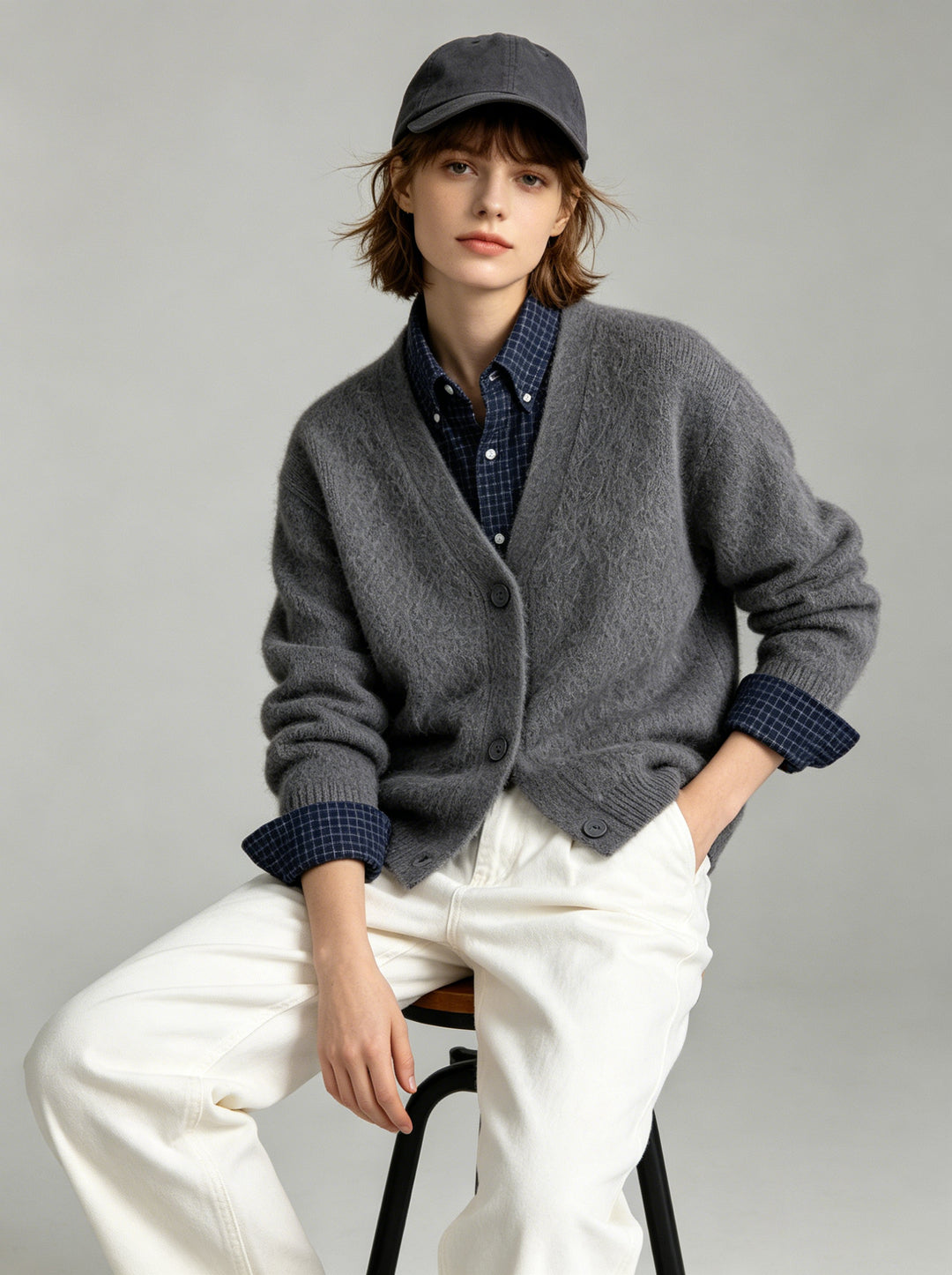 Women Warm Fluffy V-Neck Knit Cardigan