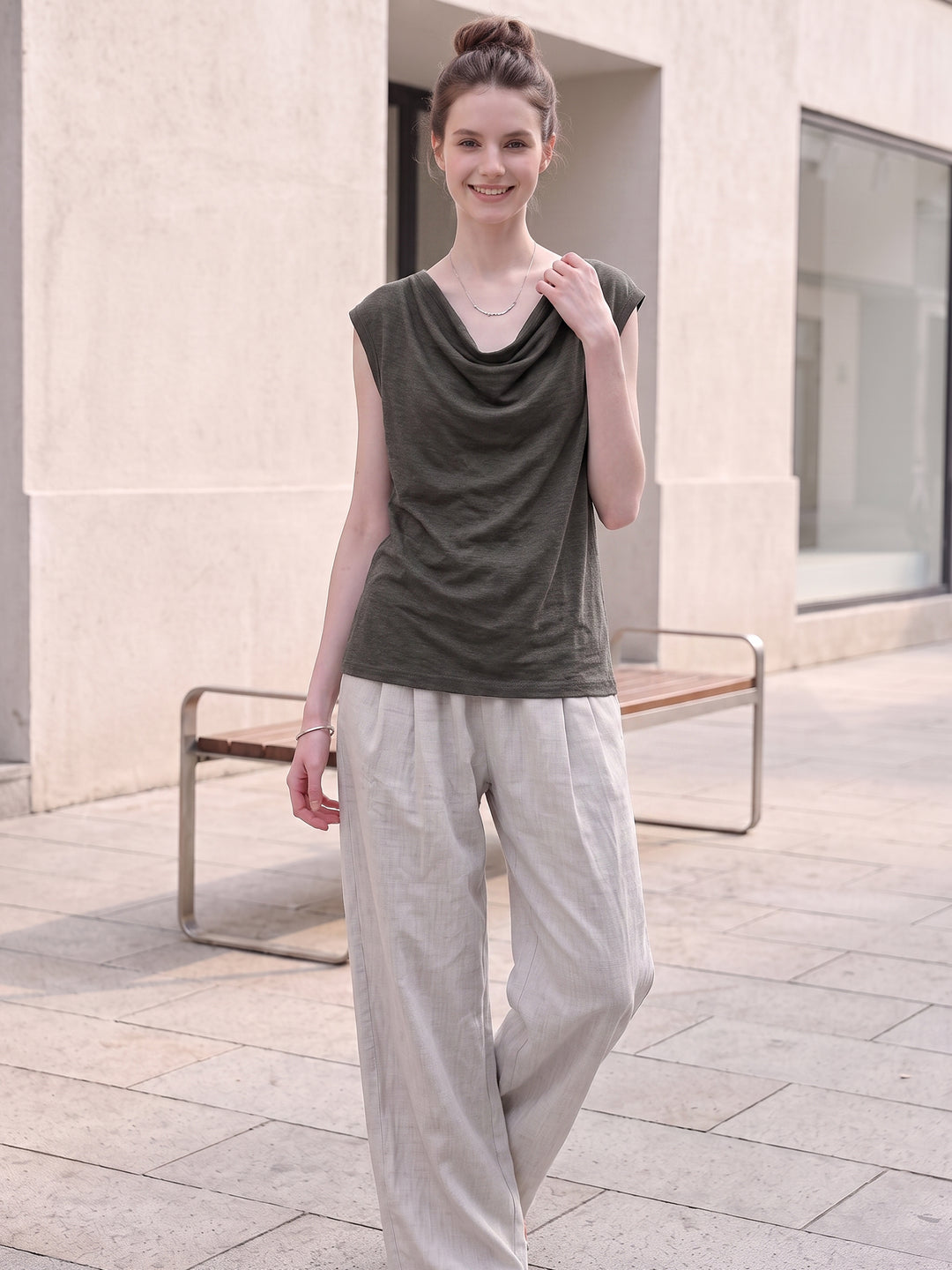 100% Pure Hemp Off-Shoulder Cowl Neck Knit Top — Sustainable Luxury Ethereal Summer Blouse