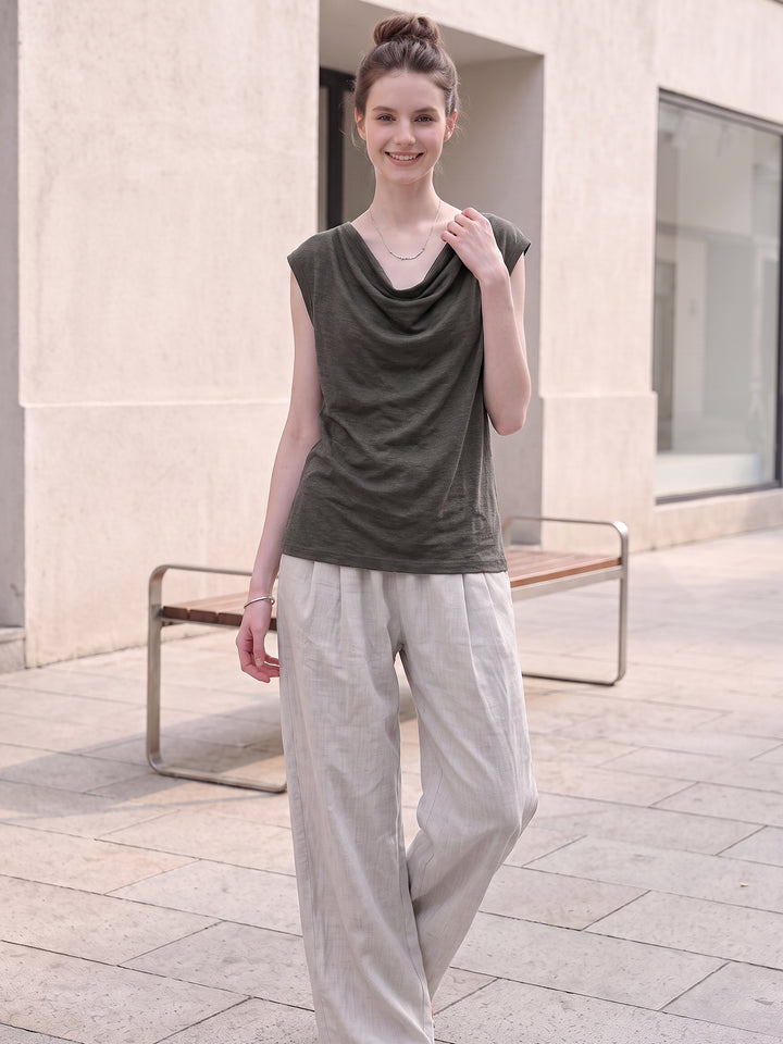 100% Pure Hemp Off-Shoulder Cowl Neck Knit Top — Sustainable Luxury Ethereal Summer Blouse