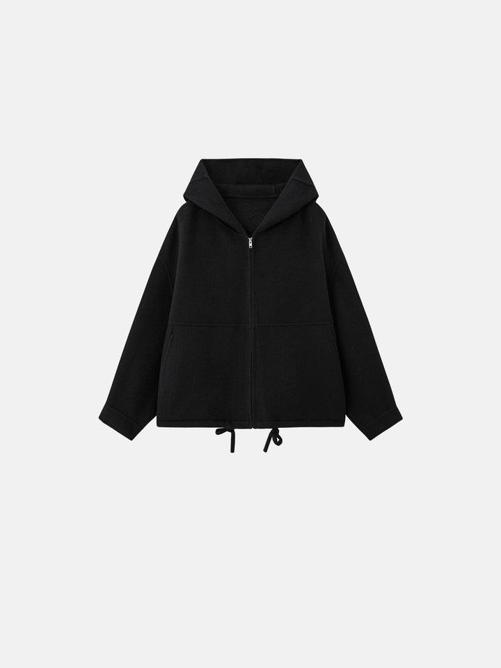 Hooded Double Sided Silk and Wool Blend Pullover Women Coat