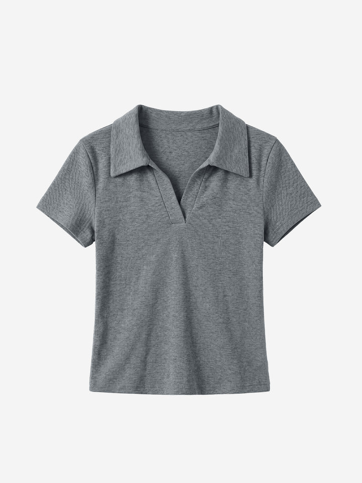 Geripptes, gerafftes, bauchfreies Kurzarm-Top für Damen