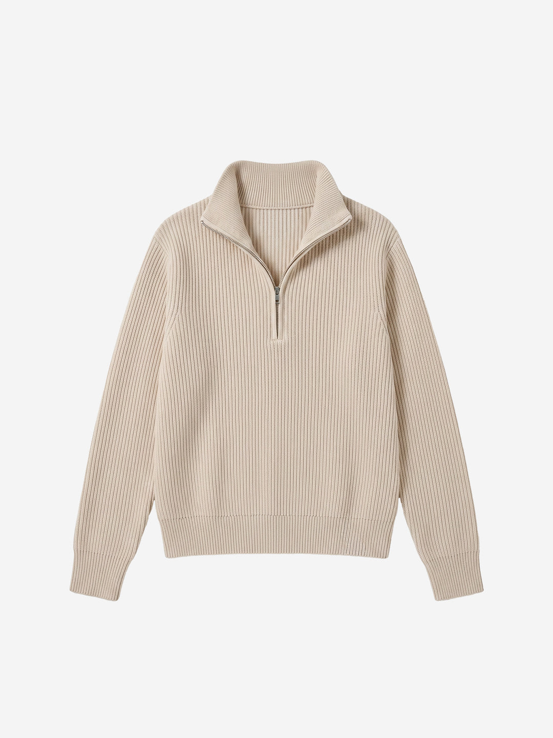 Unisex Half-Zip Mock Neck Wool Blend Knit Sweater