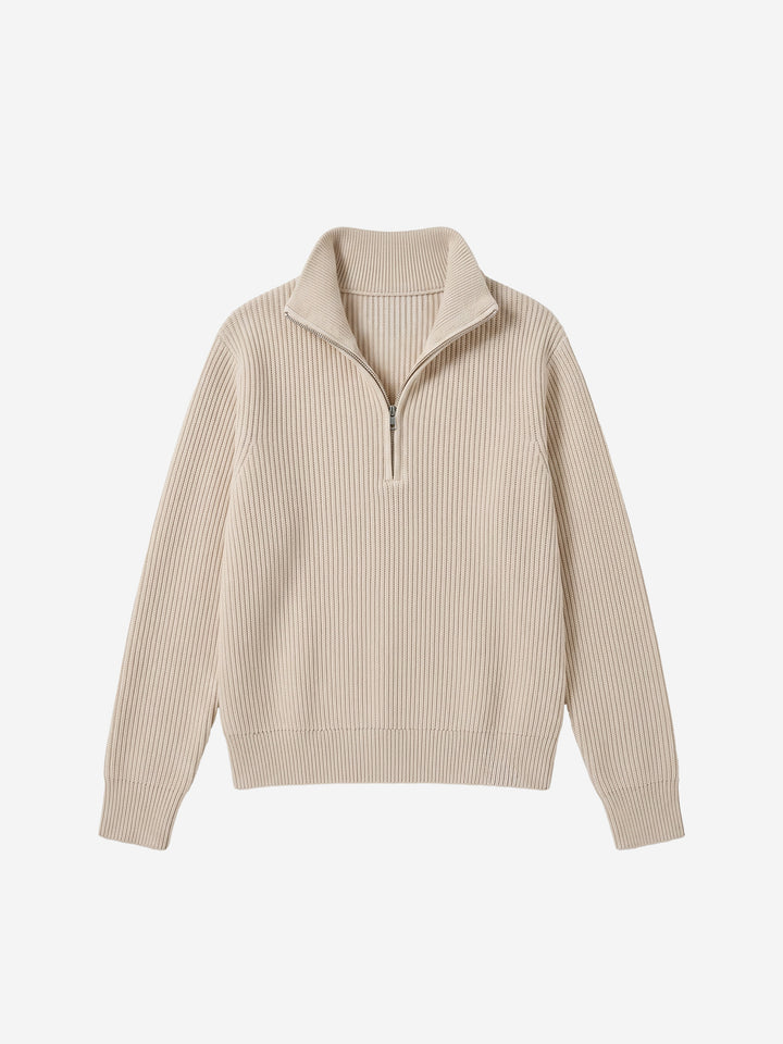 Unisex Half-Zip Mock Neck Wool Blend Knit Sweater