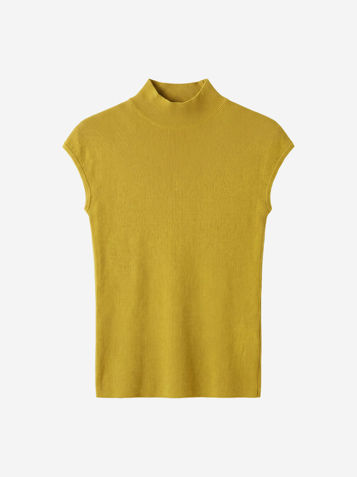 Damen Stricktop aus Wolle mit Mock-Neck und Kappenärmeln