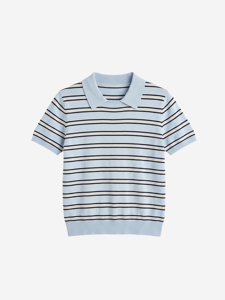 Gestricktes Polo-Top mit Streifenmuster und Kontrastkragen