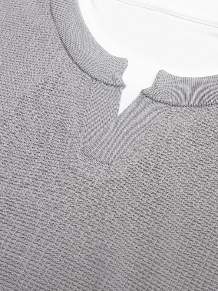 Premium Lyocell Silk Blend Knit T-Shirt Luxury Layered Henley V Neck Summer Knitwear for Men