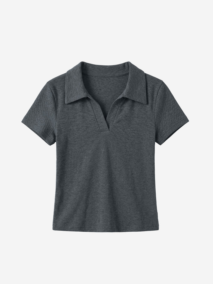Geripptes, gerafftes, bauchfreies Kurzarm-Top für Damen
