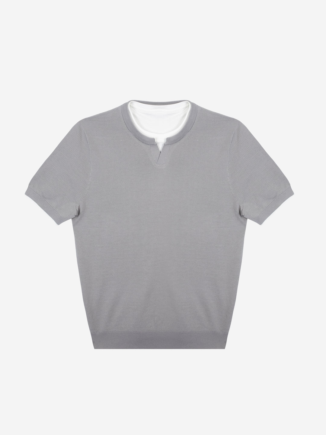 Premium Lyocell Silk Blend Knit T-Shirt Luxury Layered Henley V Neck Summer Knitwear for Men