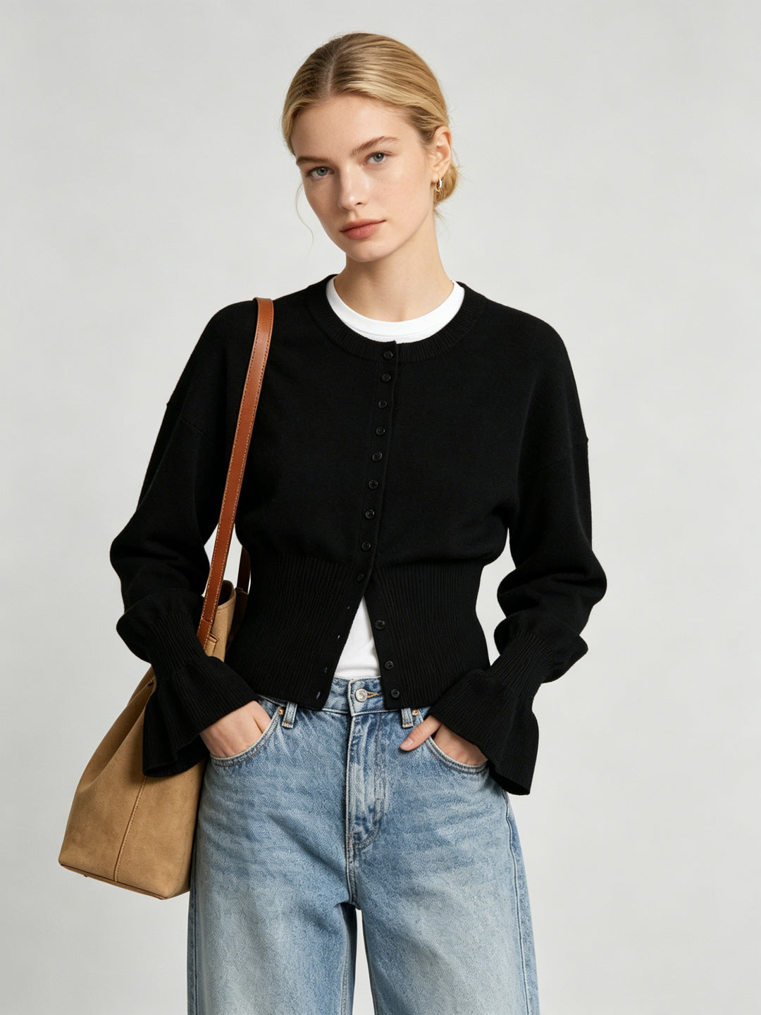 Women Relaxed Cozy Flared Cuff Knit Cardigan