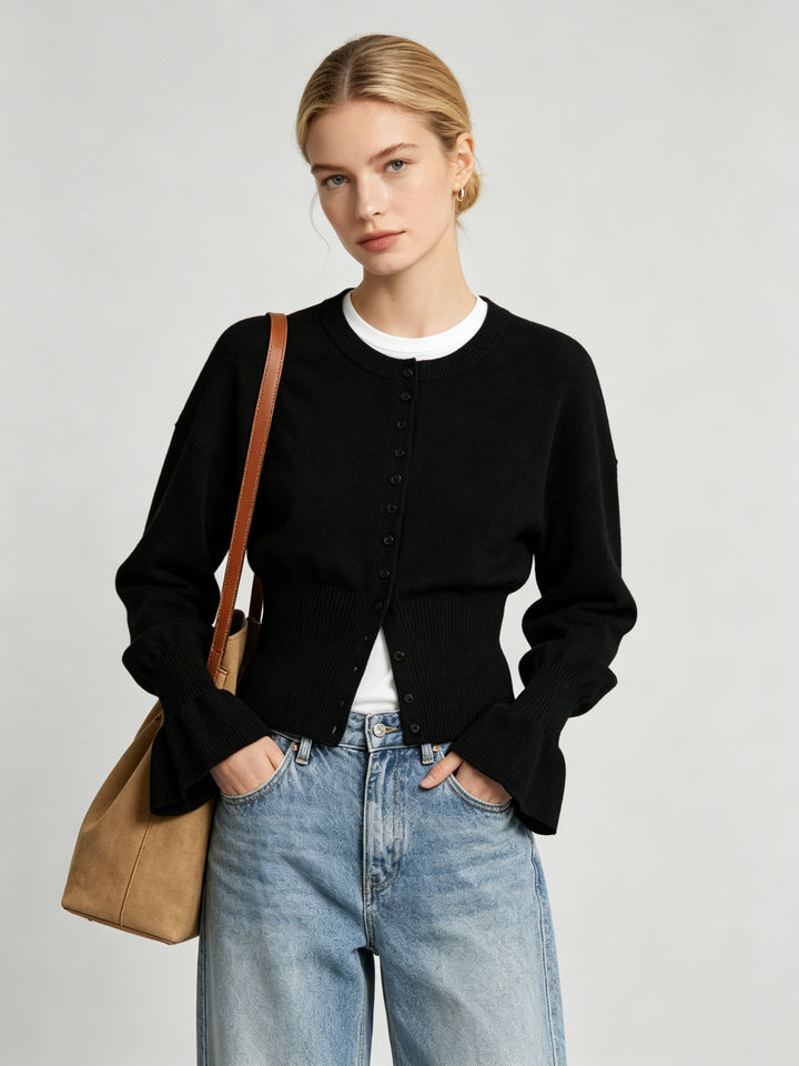 Women Relaxed Cozy Flared Cuff Knit Cardigan