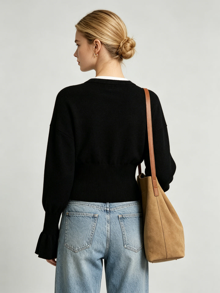 Women Relaxed Cozy Flared Cuff Knit Cardigan
