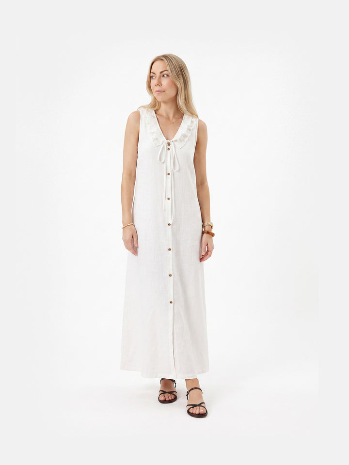 Ruffle-Trim V-Neck Sleeveless Straight Dress