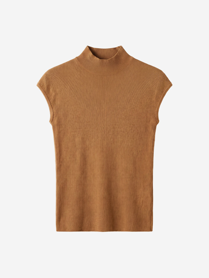 Damen Stricktop aus Wolle mit Mock-Neck und Kappenärmeln