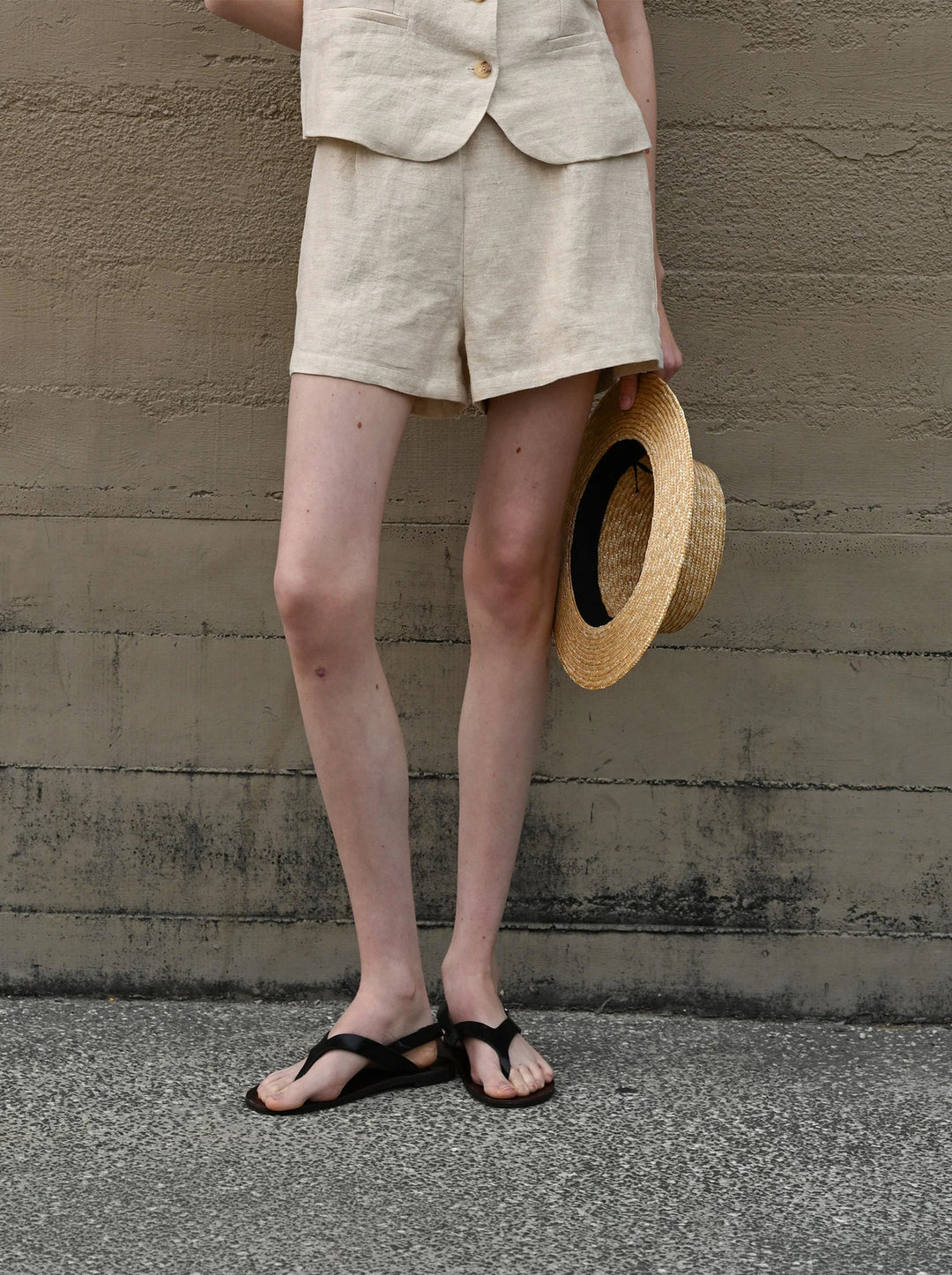 Damen High Waist Shorts aus reiner Leinen, garngefärbt, Old Money Stil, lässige Sommerhose, Nischendesign, gerades Bein
