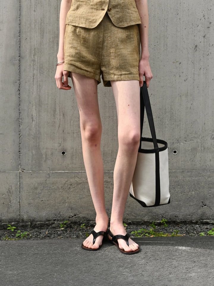 Damen High Waist Shorts aus reiner Leinen, garngefärbt, Old Money Stil, lässige Sommerhose, Nischendesign, gerades Bein