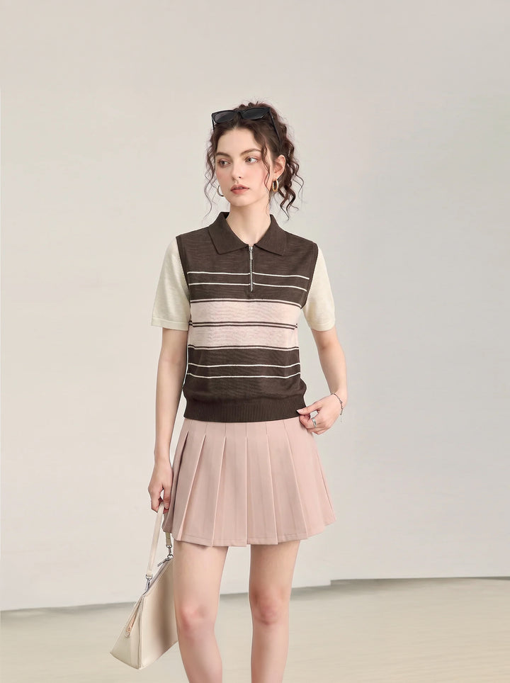 Striped Half-Zip Polo Sweater - 16GG Ultra-Fine Tencel Linen Knit