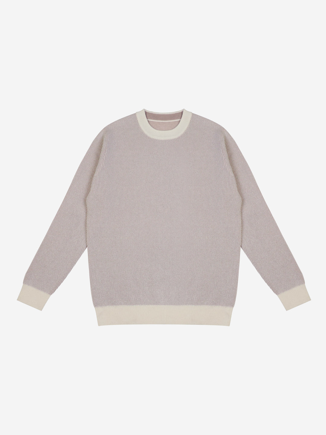 Men Premium Wool Cashmere Blend Waffle Knit Crewneck Sweater Luxury Two Tone Pullover