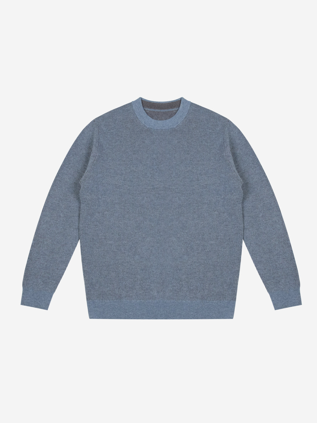 Men Premium Wool Cashmere Blend Waffle Knit Crewneck Sweater Luxury Two Tone Pullover