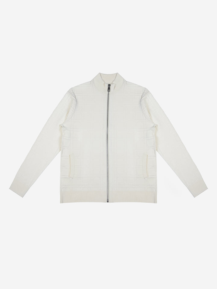 Men Premium Textured Knit Full Zip Cardigan Mock Neck Sweater Jacket