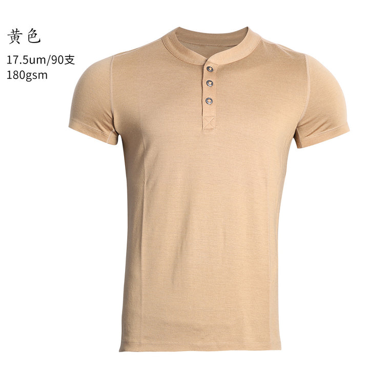Merino Wool Quick Dry Henley T Shirt for Men Outdoor Hiking Performance Tee