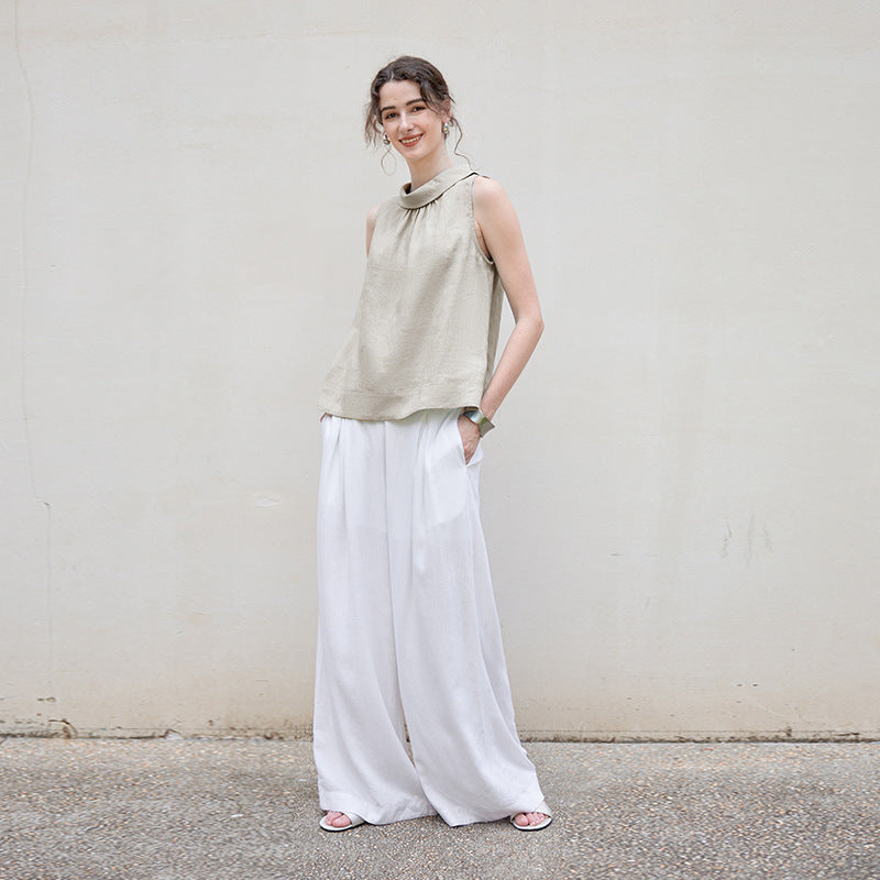 Minimalist Linen Stand Collar Sleeveless Blouse for Women Loose Fit