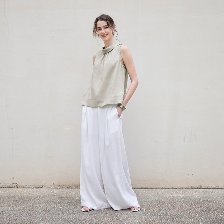 Minimalist Linen Stand Collar Sleeveless Blouse for Women Loose Fit